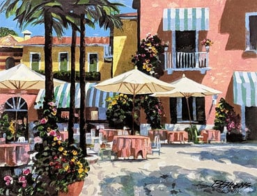 Howard Behrens 'Inn at Lake Garda' (Hand Embellished)
