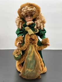 Porcelain Doll in Green Winter Ensemble with Faux Fur