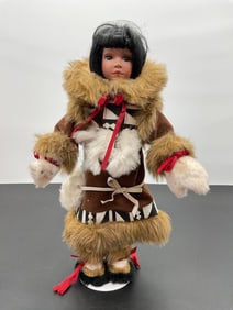 Porcelain Doll in Arctic Inuit-Inspired Winter Outfit