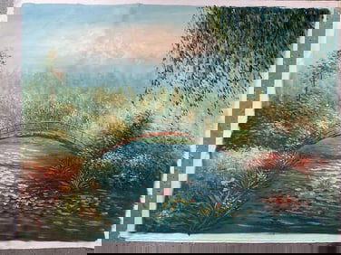 Tranquil Bridge Over Lily Pond