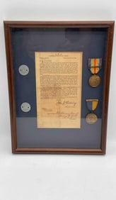 Antique Landscape Oil Painting – Lakeside Village Scene