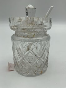 Cut Glass Jam Jar with Lid and Spoon