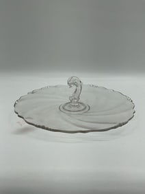 Vintage Clear Glass Tidbit Tray with Swirl Handle