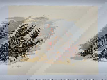 "Dancing Dishes" by Yosl Bergner (Israel, 1920-2017) Lithograph