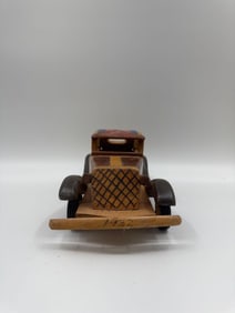 Handcrafted Wooden Model Car with Cuban Flag Roof