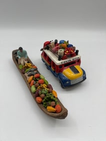 Costa Rican Folk Art Figurines – Bus and River Market Canoe