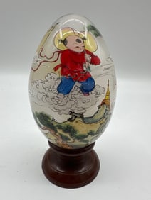 Hand-Painted Chinese Reverse Glass Egg