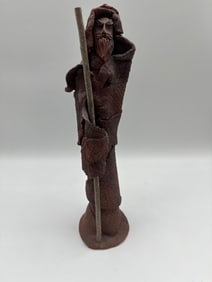 Clay Desert Wanderer Sculpture with Staff - Artist Unknown