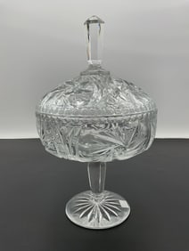Vintage Cut Crystal Pedestal Candy Dish with Lid - Royal Shell Collection