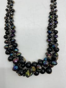Iridescent Black Bead Necklace and Bracelet Set