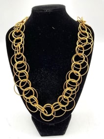 Gold Tone Loop Link Statement Necklace