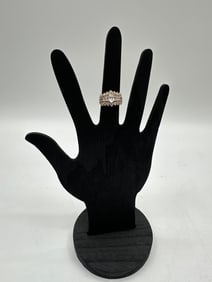 Bold Yellow Gold-Tone Ring with Round and Baguette-Cut CZs