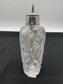 Vintage Cut Glass Syrup Dispenser with Metal Lid by Rostfrei