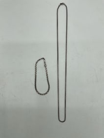 Sterling Silver Box Chain Necklace and Bracelet