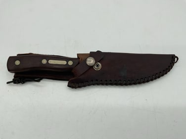 Western USA Fixed Blade Hunting Knife with Leather Sheath