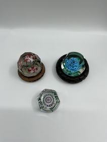 Collection of Three Vintage Glass Paperweights - Inc. Trumpet Flower