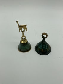 Two Vintage Brass Bells, One with Llama