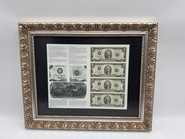 Framed Bicentennial (1976) History of the Two Dollar Bill with Uncut Sequence of same