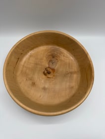 Turned and hand carved solid circular wood bowl, Signed Tate Walls, 1999