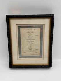 Double framed 1900 National Academy of Design Dinner of Academicians menu