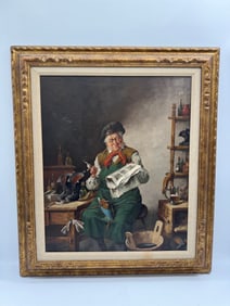 Signed Hans Kerber Oil Painting of a Cobbler