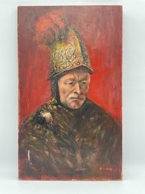 The Man with the Golden Helmet by Rembrandt (Dutch, 1606-1669)signed Druan Oil on board