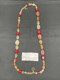 Vintage Double Strand Red Coral Citrine and Glass Beaded Necklace