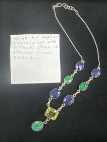 Sterling Silver Necklace with Sapphire, Emerald, and Citrine Stones