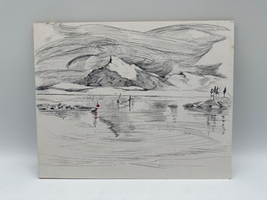 Mountain Lake Scene with Sailboats