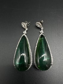 18kt White Gold Diamond & Tourmaline Earrings