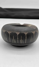 Black Pottery Ashtray with Carved Decoration