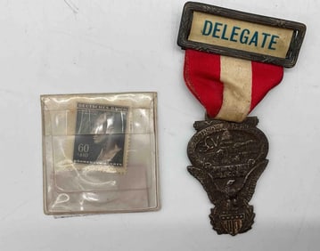 WWII Delegate Medal with Ribbon and Böhmen und Mähren Stamp