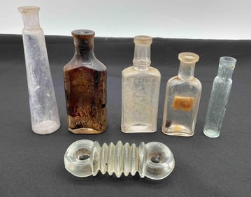Collection of Antique Glass Bottles and Insulator