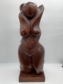 Abstract Carved Wood Nude Female Torso Sculpture