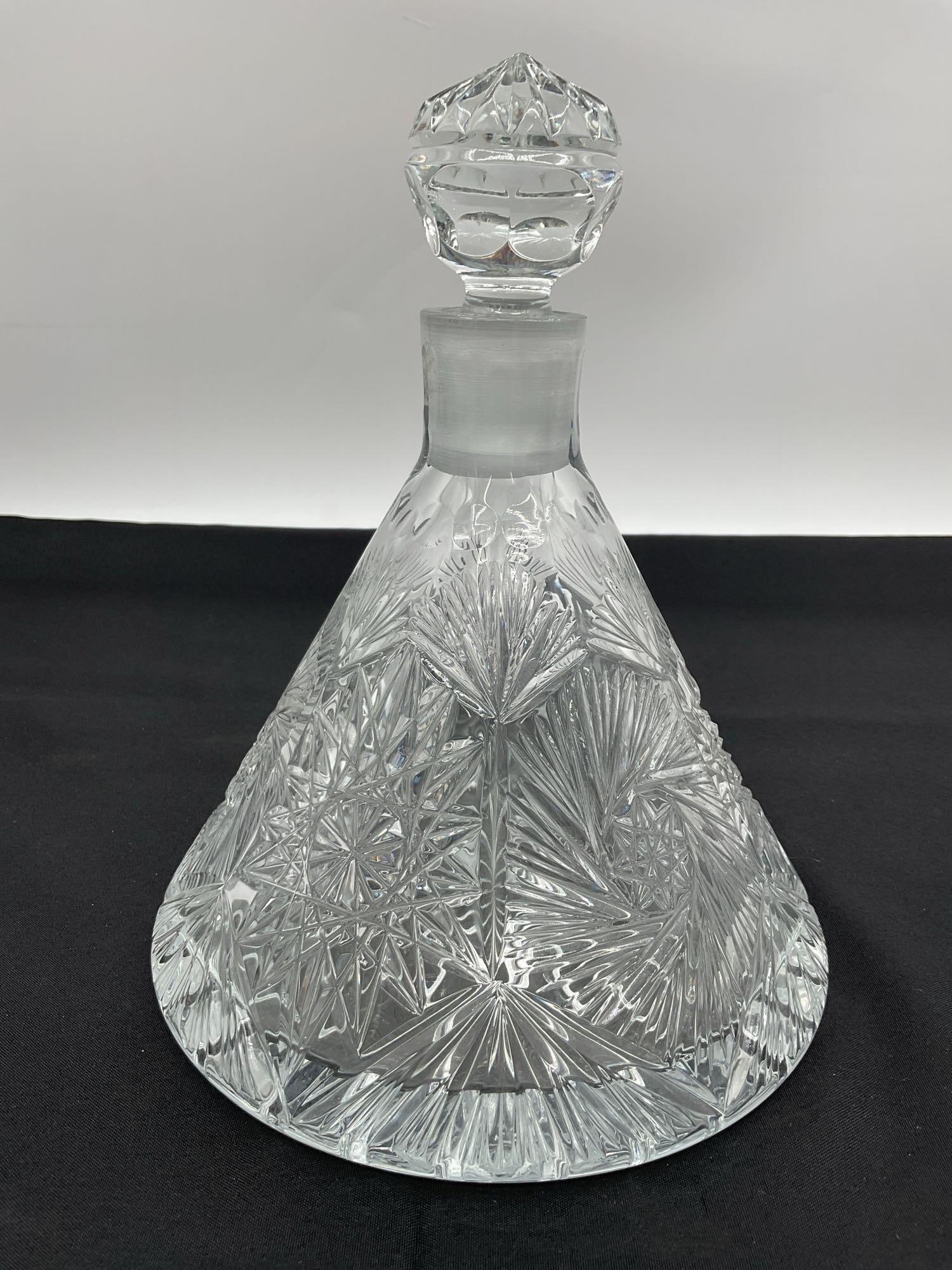 Cut Glass Cone-Shaped Decanter with Stopper (1 of 3)