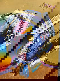 "Andy With Mustache" by Peter Max (German/American, b.1937) Acrylic: Bold and vibrant portrait of Andy Warhol with a mustache, created by pop artist Peter Max. This colorful work features Max’s signature psychedelic palette and fluid linework, capturing Warhol in