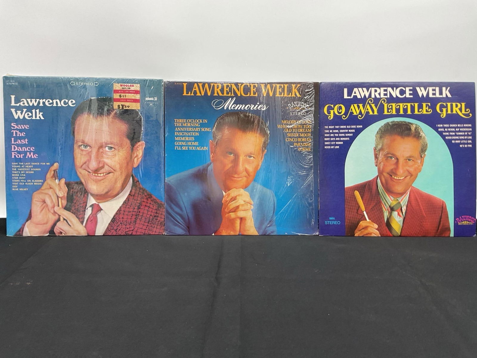Collection of 3 Lawrence Welk Vinyl Records – Vintage LPs: Set of 3 vintage stereo LPs featuring beloved bandleader and television host Lawrence Welk, known for his easy-listening and ballroom-style arrangements. The collection includes: Save the Last D