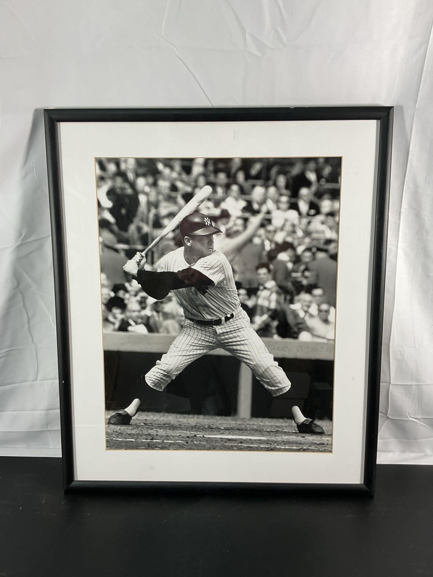 Mickey Mantle Signed Limited Edition Photograph: This is a black and white autographed photograph of Mickey Mantle, the legendary New York Yankees slugger, in his signature batting stance. This is a limited edition piece 289/536 and comes with a not