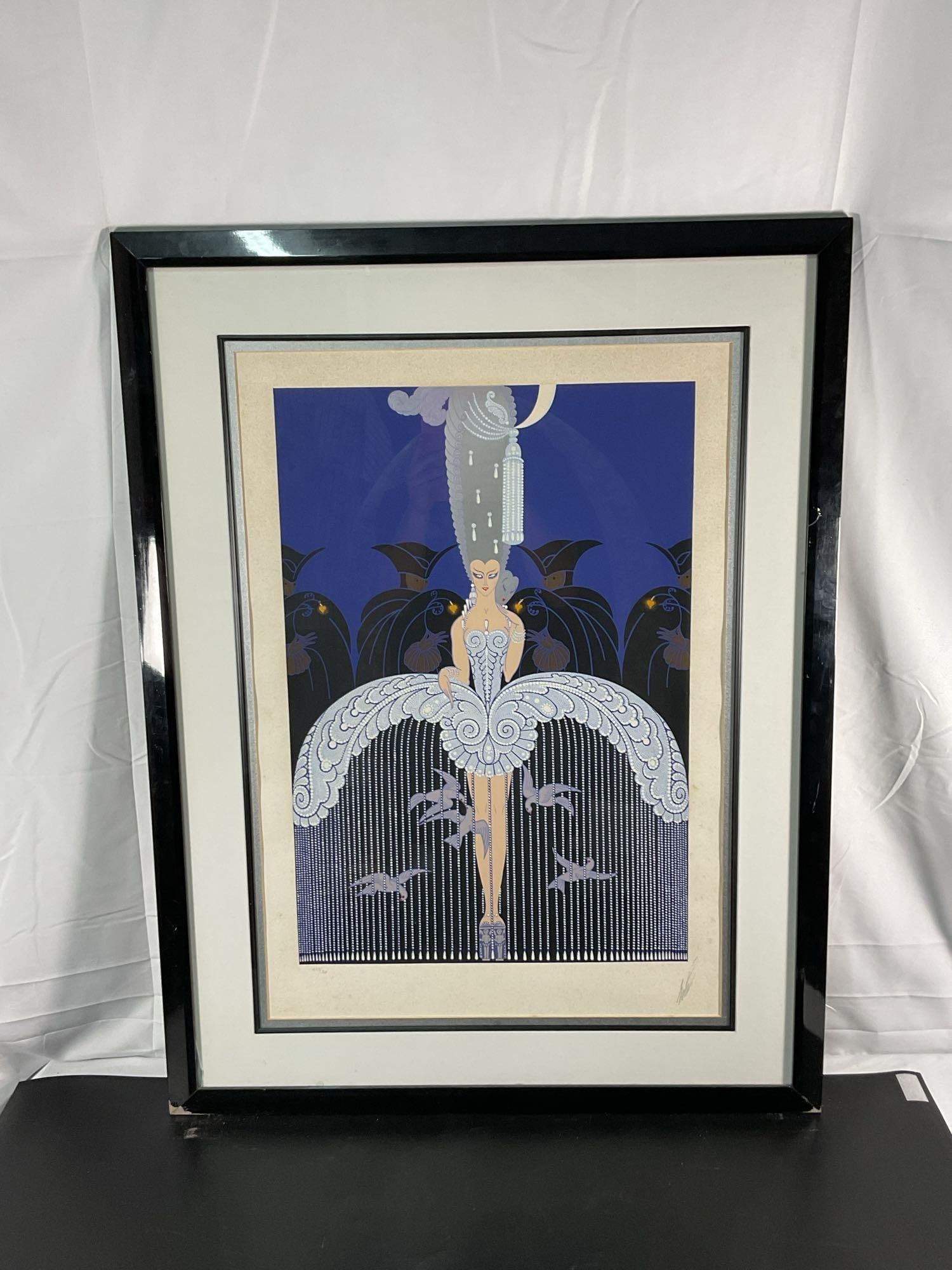 Elegant Showgirl – Limited Edition Art Deco Serigraph: "Her Secret Admirers" by Russian/french master artist Erte (Romain de Tirtoff). Pencil signed at the bottom right and numbered 223/300. Medium: Serigraph Dimensions: H: