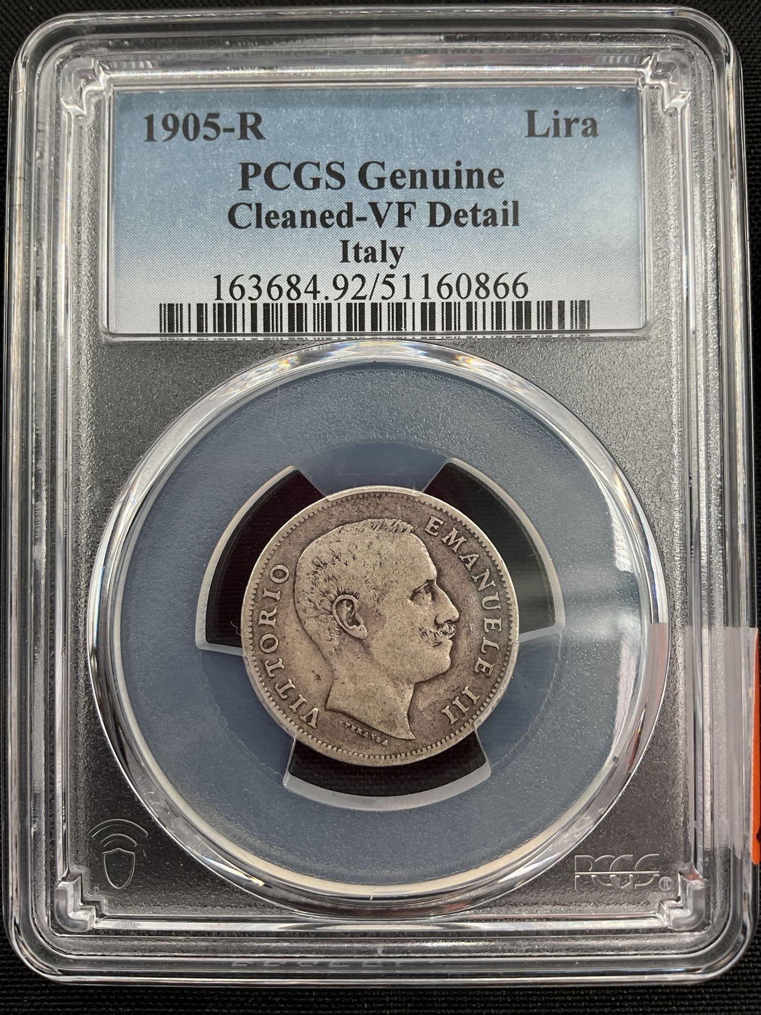 PCGS 1905 Vittorio Emanuelle III Silver Lira Coin (1 of 4)