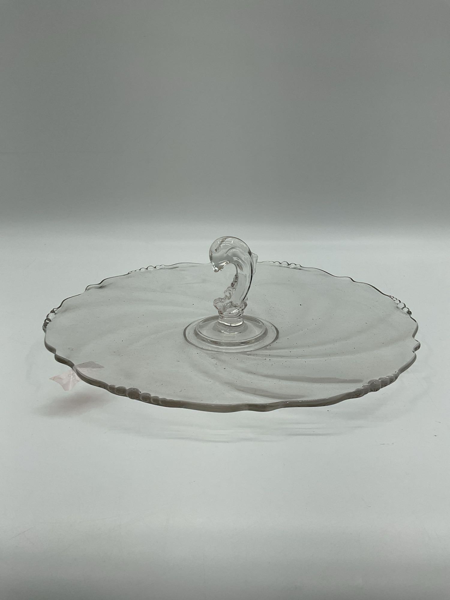 Vintage Clear Glass Tidbit Tray with Swirl Handle (1 of 3)