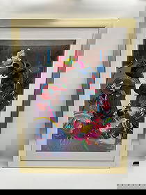 Brown Lady Roseville Profile by Peter Max: Bold and colorful poster print by Peter Max titled Brown Lady Roseville Profile, created in 1989. Features a stylized female figure surrounded by vivid floral and abstract elements. Signed and dated i