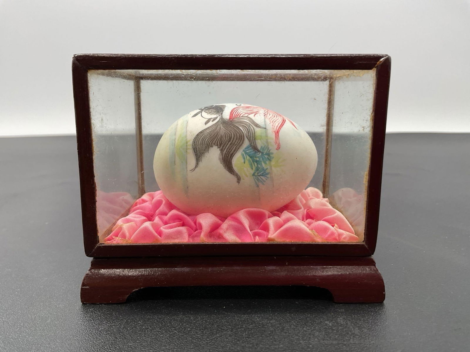 Hand-Painted Decorative Egg with Koi Fish Motif in Vintage Display Case (1 of 4)