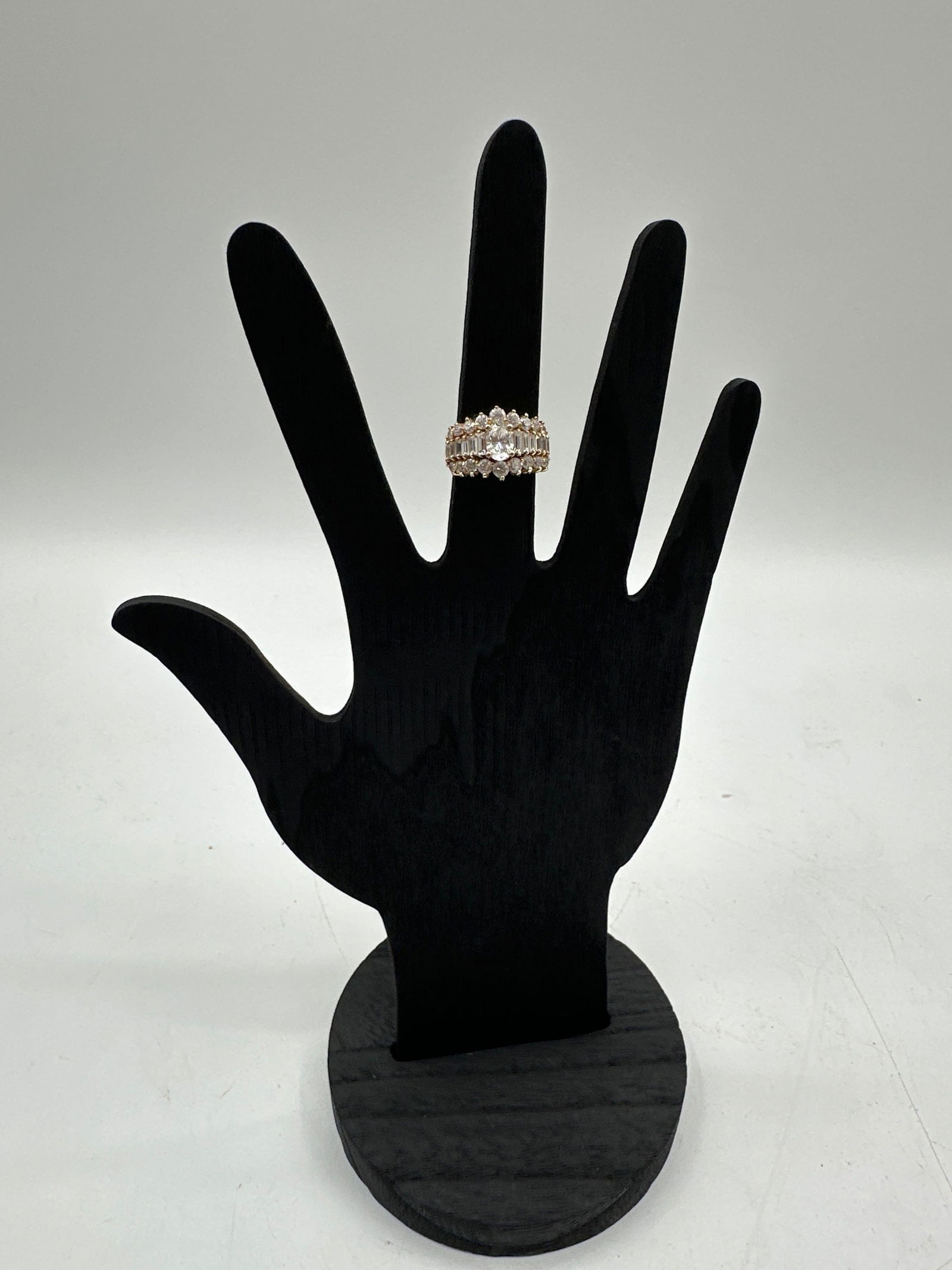 Bold Yellow Gold-Tone Ring with Round and Baguette-Cut CZs (1 of 5)