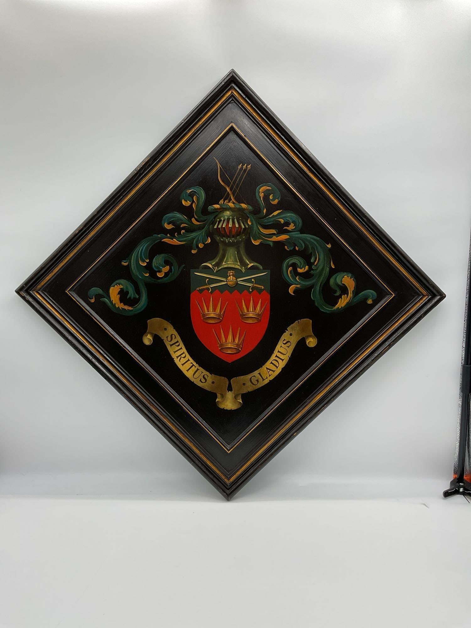 Hand-painted heraldic crest plaque with motto Spiritus Gladius (1 of 3)