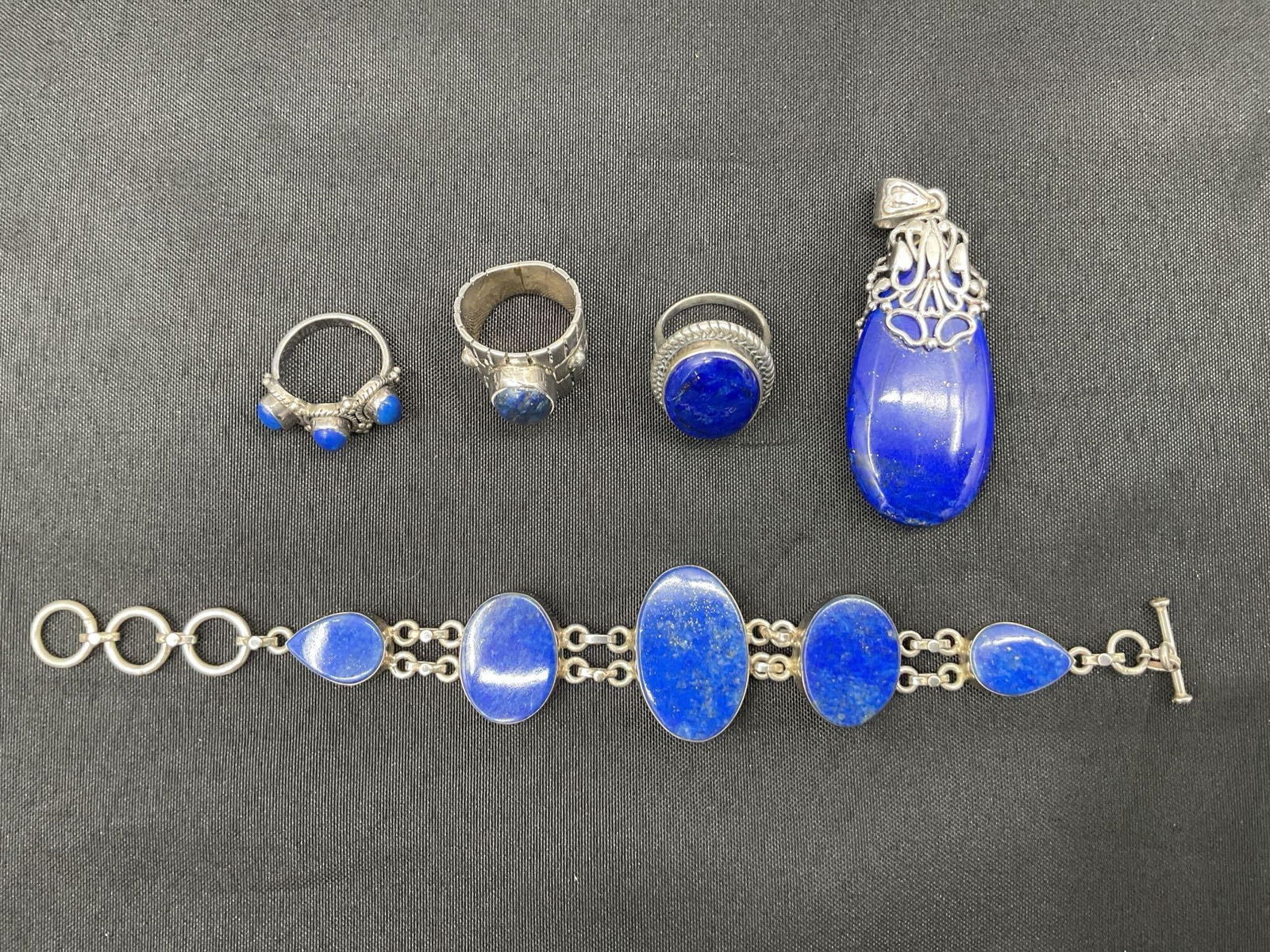 Sterling Silver Jewelry Set with Lapis Lazuli Stones – 3 Rings, Bracelet, and Pendant (1 of 5)