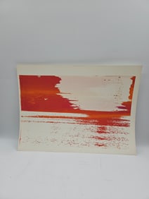 Abstract Expressionist Print in Orange and White