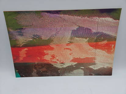 Abstract Expressionist Print: Abstract expressionist print featuring horizontal bands of color. The work is executed on canvas and appears to be unsigned. Dimensions: 16 inches high by 25 inches long.