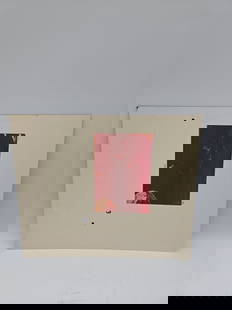 Abstract Red Painting: Abstract print on board featuring a red color field on a cream-colored background. Dimensions: 16 1/2 x 19 1/2 inches.