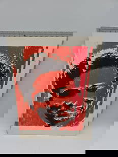 Abstract Portrait Print: Abstract portrait print in red and black possily of Huey Newton.Dimensions: 24 inches high, 18 inches long.